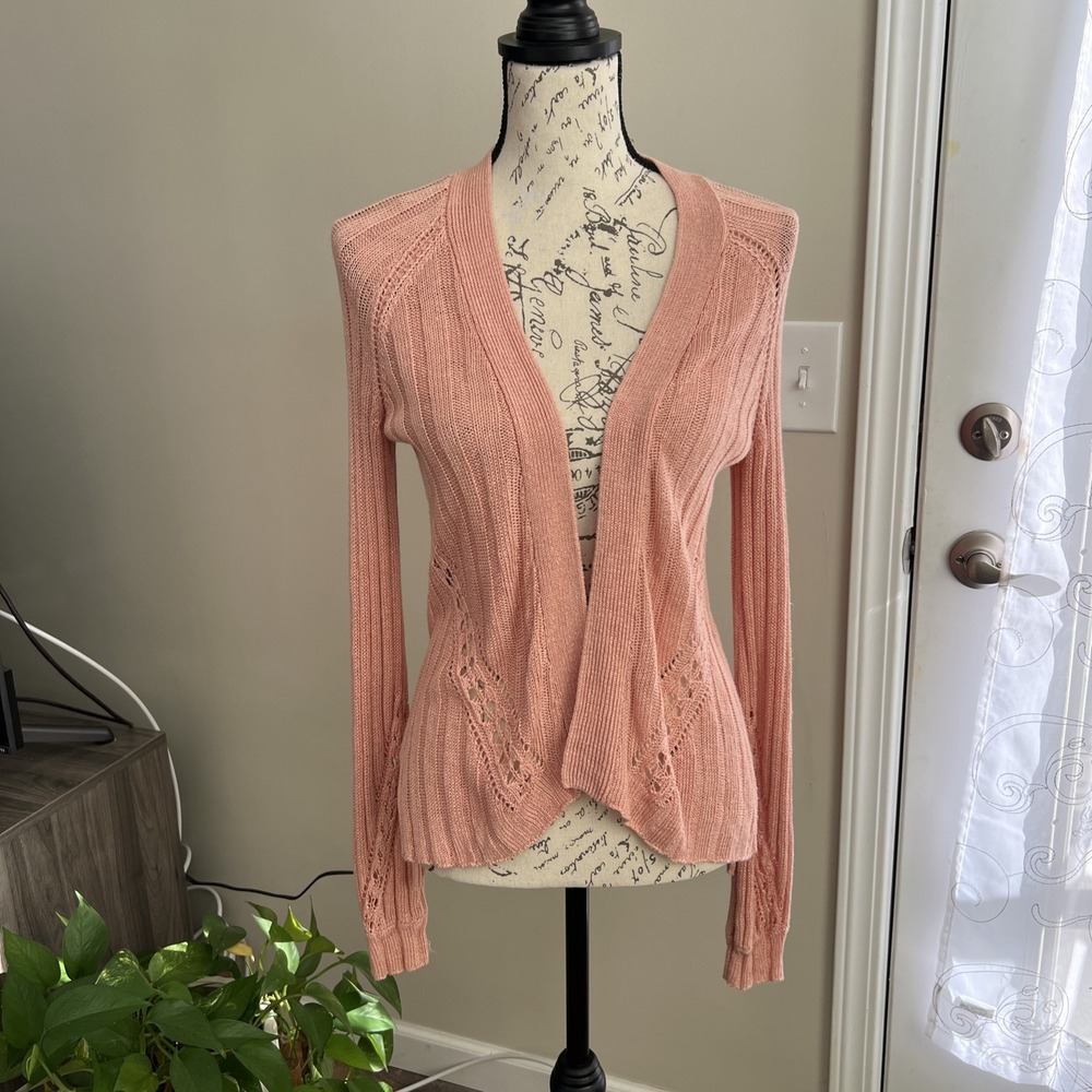 Sundance Angel Wing  Open‎ Cardigan Sweater Women's XS Pink Linen Blend Boho